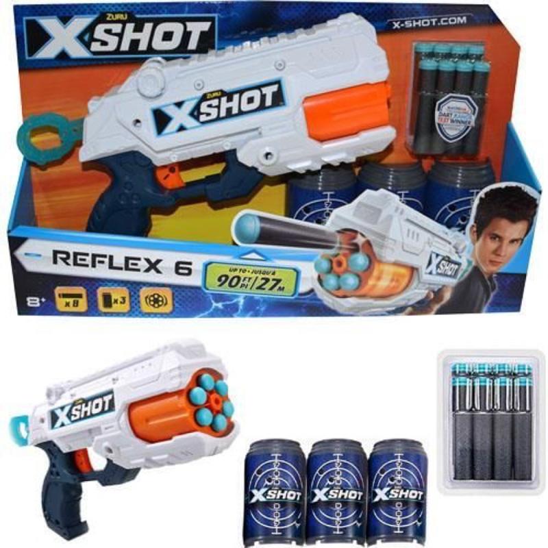 X-Shot Excel Reflex 6 with 3 cans and 8 darts
