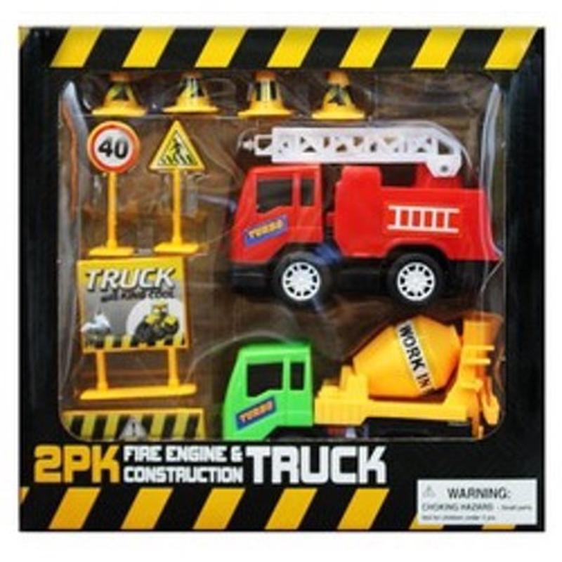 2 Pack Fire Engine and Construction Truck